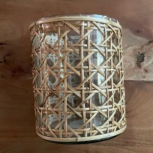 Glass and Rattan candle holder hurricane or vase